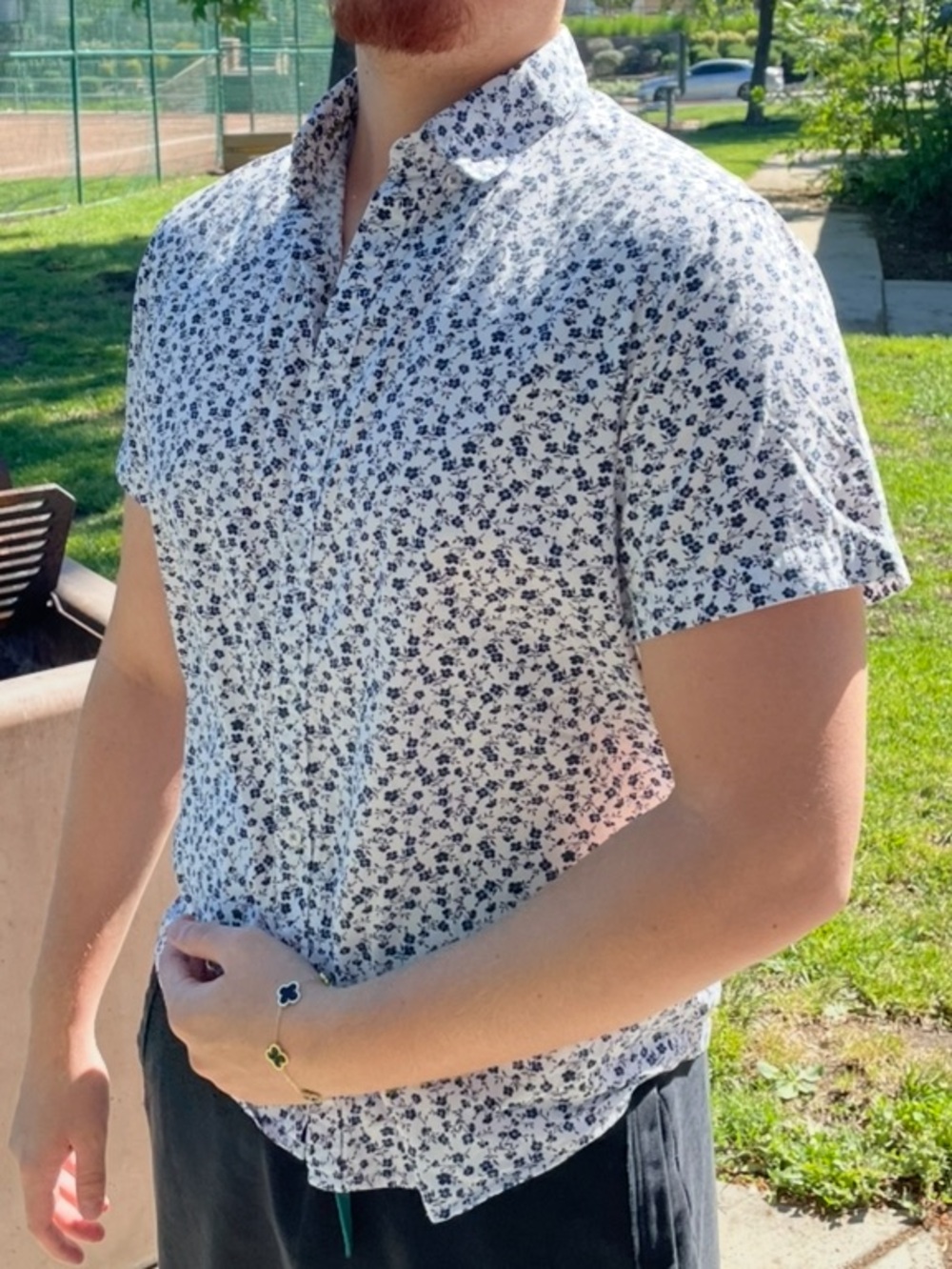 DENIM & FLOWER Men RICKY SINGH Floral Short Sleeve Button-Up Shirt BLUE DAISY - Picture 16 of 16